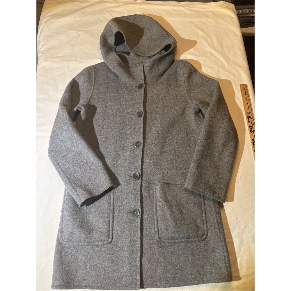 J Jill Wool Angora Hooded Coat Gray Womens XS Button Front Angora Rabbit Soft